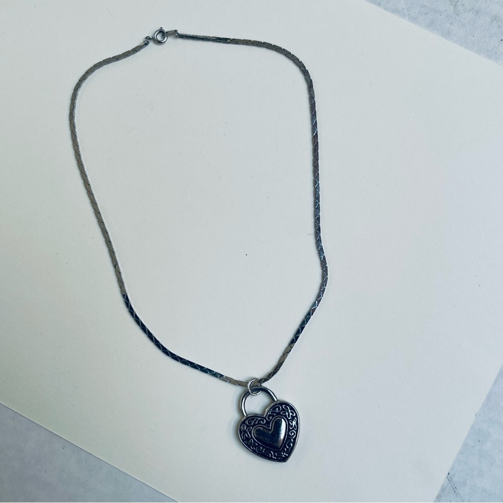Silver Tone Heart Pendant Necklace Love Valentines Romantic